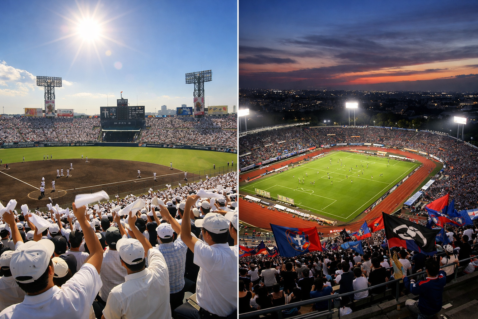 甲子園の真夏の熱狂とJリーグスタジアムの対比